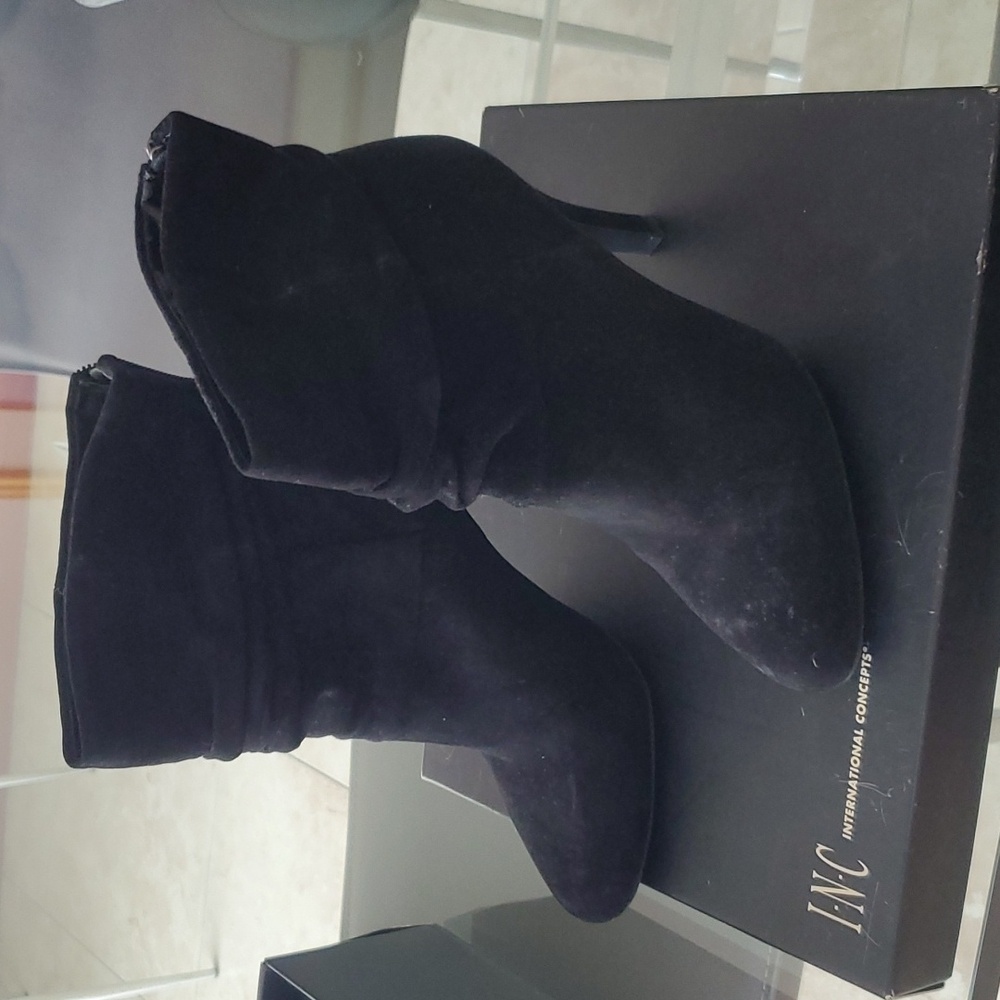 INC suede heeled black ankle booties